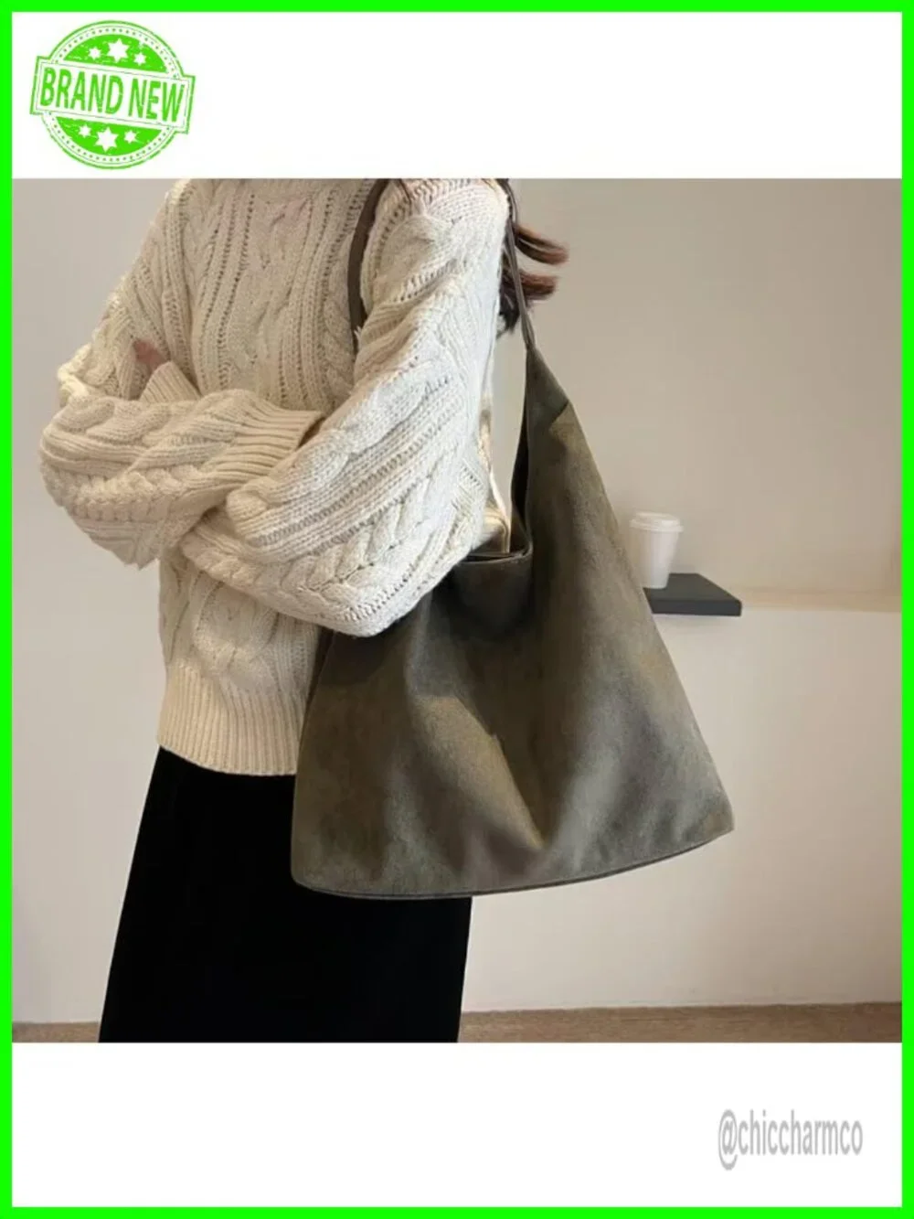 Faux Suede Hobo Bag - Slouchy Shoulder Tote for Women